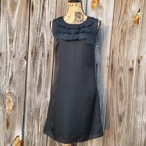 Ruffled Collar Dress Solid Black Sleeveless Merona Size 2 Pinprick Dots Textured